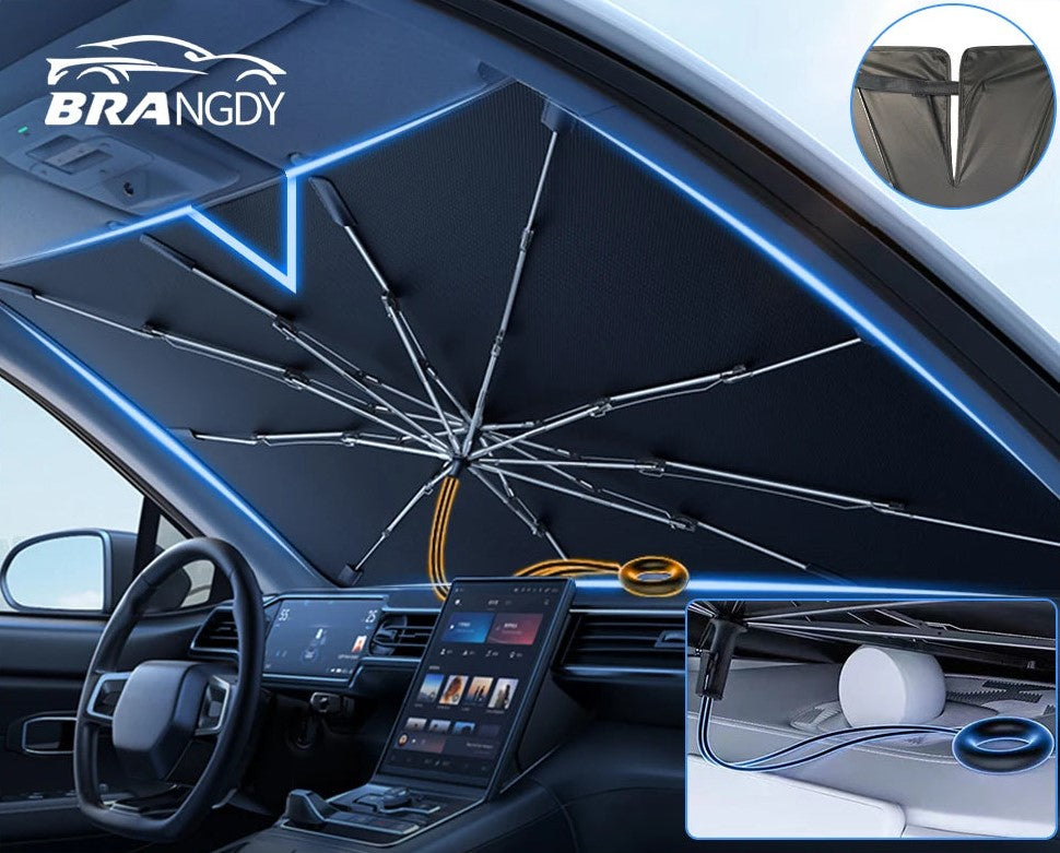 "2024 Upgraded Foldable Car Windshield Sun Shade Umbrella - Ultimate UV & Heat Protection for Your Vehicle"