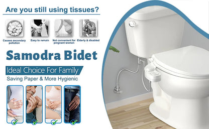 "Samodra Self-Cleaning Bidet Attachment - Dual Nozzle for Front & Rear Wash | Non-Electric Water Toilet Seat Attachment"