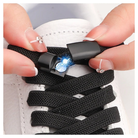 Magnetic Lock Elastic Shoelaces– Metal Lock No-Tie Laces for Sneakers, Running, & Tennis Shoes