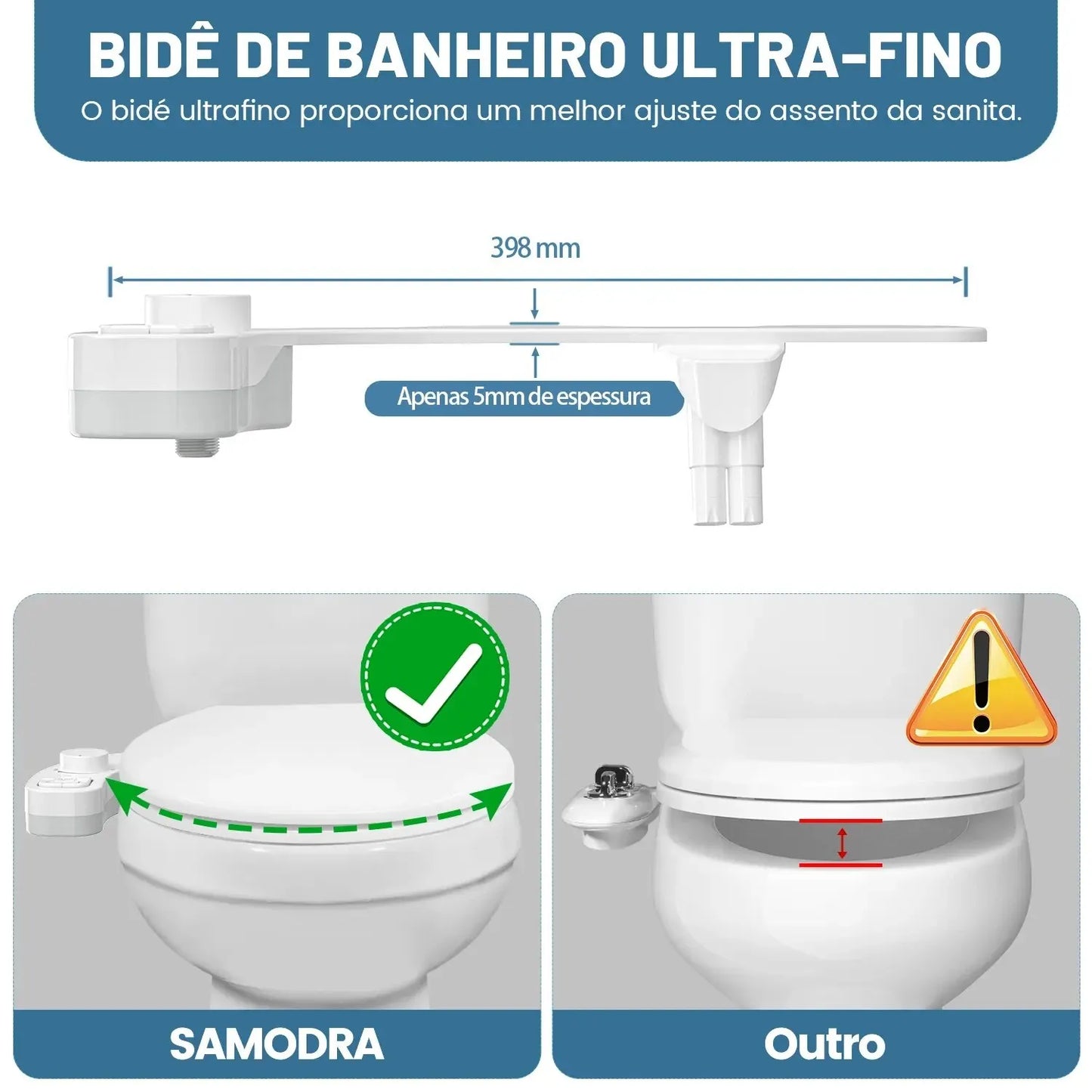 "Samodra Self-Cleaning Bidet Attachment - Dual Nozzle for Front & Rear Wash | Non-Electric Water Toilet Seat Attachment"