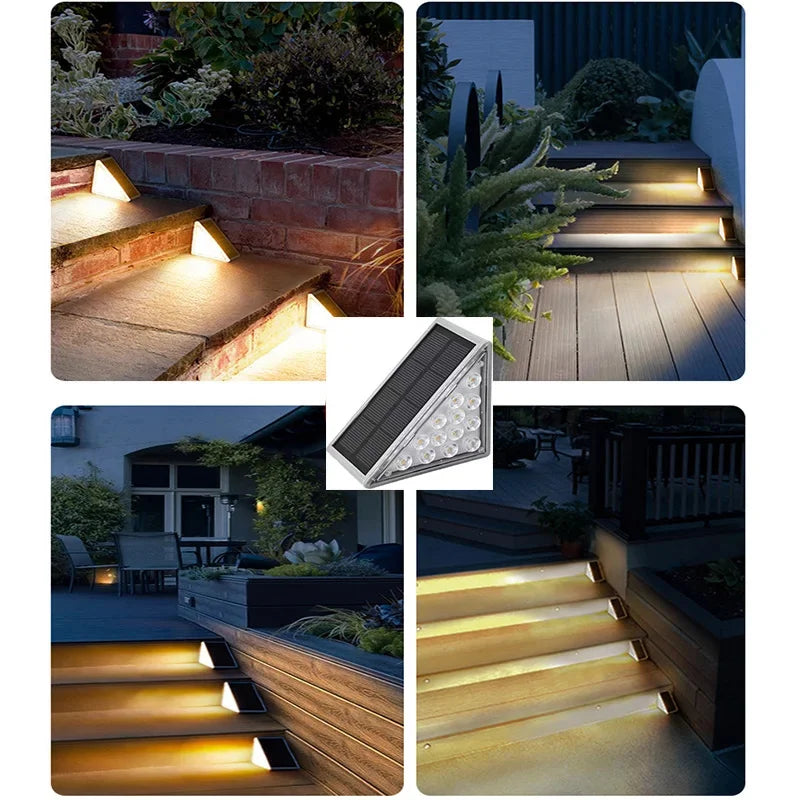 "Outdoor LED Solar Step Light – Triangle IP67 Waterproof Stair Lamp for Patio, Garden, and Porch Decor"