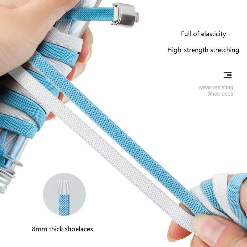 Elastic No-Tie Shoelaces – 8MM Press Lock Sports Laces for Kids & Adults