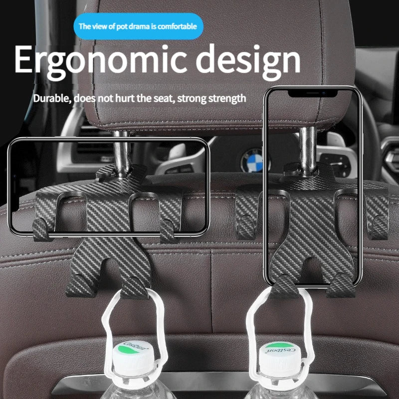 Multifunctional Car Seat Hooks - Universal Hanger for Bags, Clothes & Phone Holder