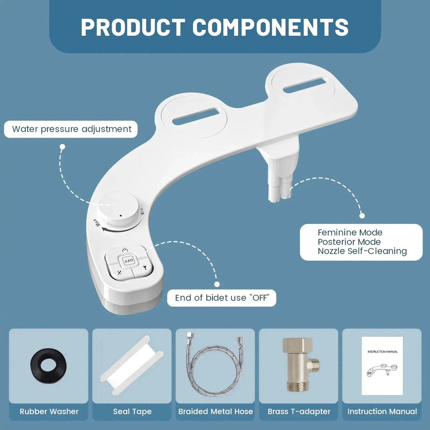 "Samodra Self-Cleaning Bidet Attachment - Dual Nozzle for Front & Rear Wash | Non-Electric Water Toilet Seat Attachment"