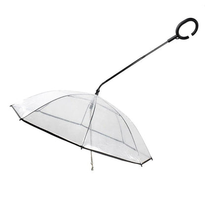 "Transparent Pet Dog Umbrella – Adjustable C-Type Handle with Leash for Rainy Walks"