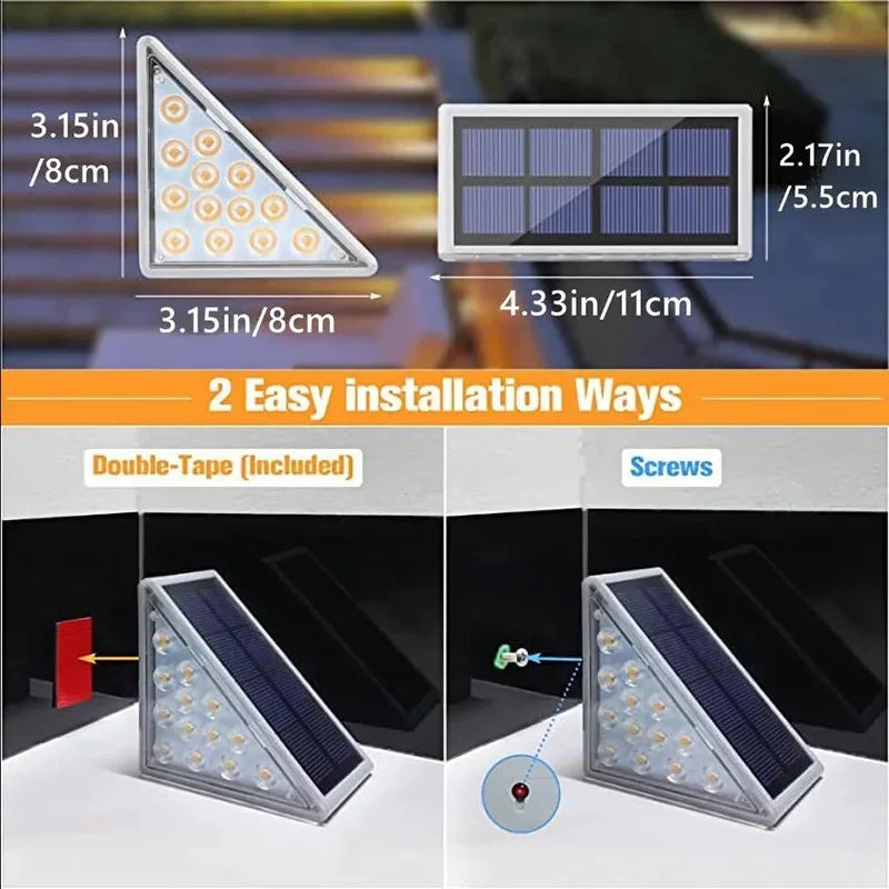 "Outdoor LED Solar Step Light – Triangle IP67 Waterproof Stair Lamp for Patio, Garden, and Porch Decor"